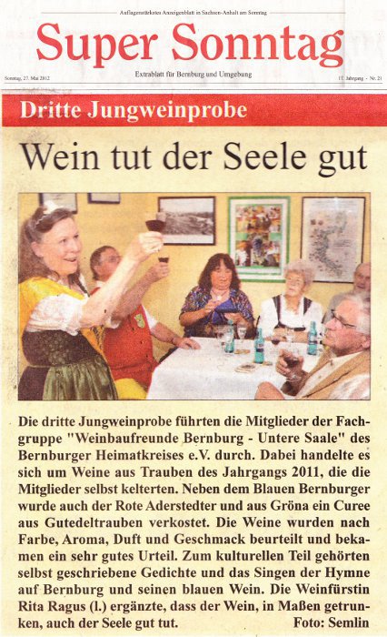 Pressebeitrag Super Sonntag 'Wein tut der Seele gut'
